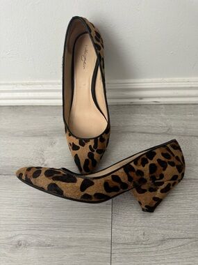 Halogen real fur Leopard Print Kitten Heel Pumps - Brown/Black